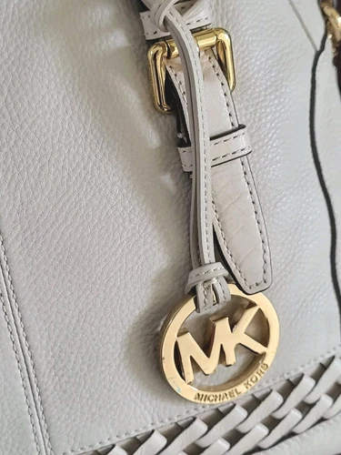 Michael Kors Gladstone Large Vanilla Leather Top Zip Logo Satchel Bagnwt!