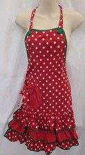 Flirty Aprons Red White Polka Dot Tiered Ruffle Retro Kitchen Apron Green Trim