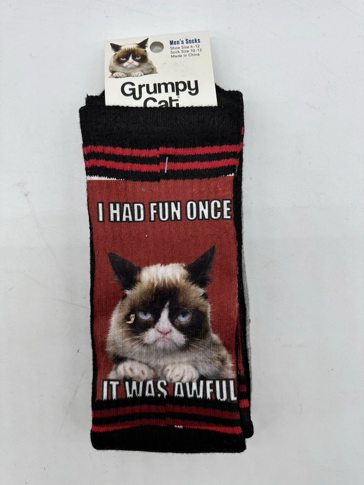 NUEVO PAR DE CALCETINES K.BELL PARA HOMBRE GRUÑÓN GATO CREW NEGROS GRANDES Foto 4 de 4