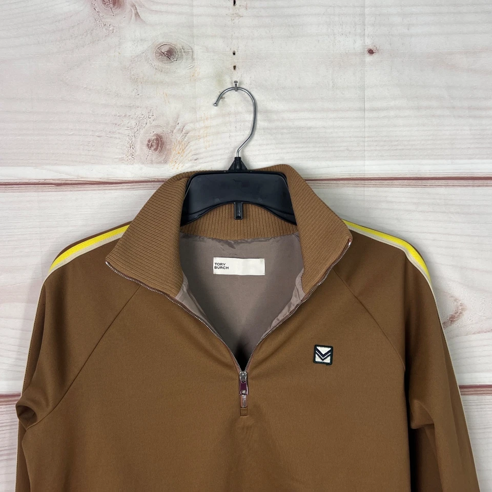 Женская куртка Tory Burch S коричневая 1/4 на молнии трек с длинным рукавом в полоску пуловер однотонный - Изображение 2 из 4