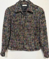Coldwater Creek Women Tweed Jacket Sz 10 Multicolor Zip Wool Blend Classic Chic