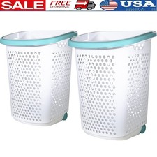 Rolling Laundry Hamper on Wheels Pop Up Handle Portable Storage Basket 2 Bushel