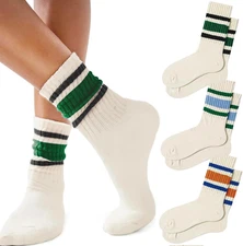 Retro Striped Crew Socks - Sporty, Casual, Cotton Tube Socks 