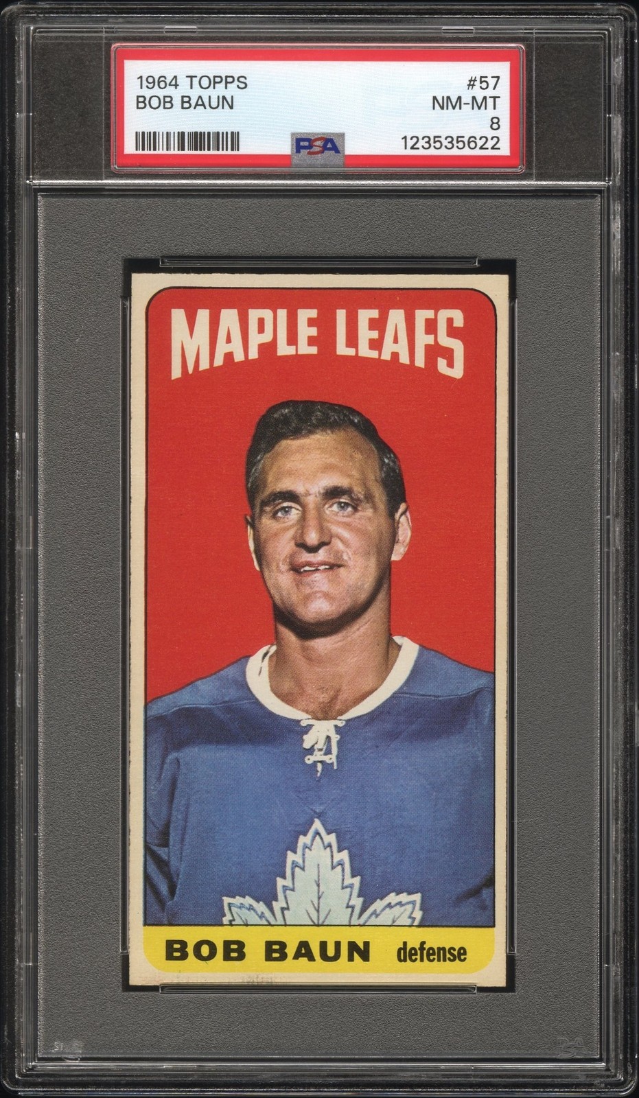 Bob Baun #57 Hockey Cards 1964 Topps trading card — raw and PSA graded price guide