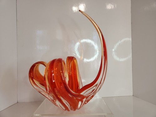 MCM Chalet Art Glass Centerpiece Chantilly Glass 1960s 1970s Red 12" Tall MINT - Picture 4 of 9