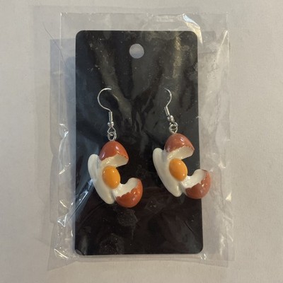 Cracked Egg Dangle Earrings Funny Breakfast Foodie Novelty Quirky Brunch Gift
