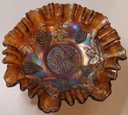 FENTON AMETHYST CARNIVAL GLASS 8¼" GRAPE LEAF & CABLE VINE BOWL
