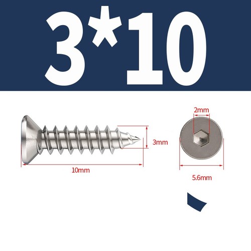 M2-M6 Countersunk Flat Head Hex Socket Screws Self Tapping Allen Key Wood Screw - Picture 9 of 43