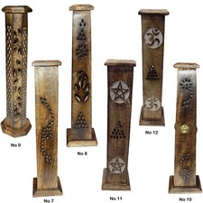 Magnifera Indica Wooden Carved Incense Burner Cone Holder Tower 12" Hand Carved 