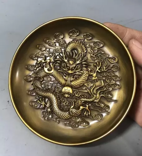 Fortune Chinese bronze dragon statue collectable tea pet plate home decor Art - Picture 2 of 6