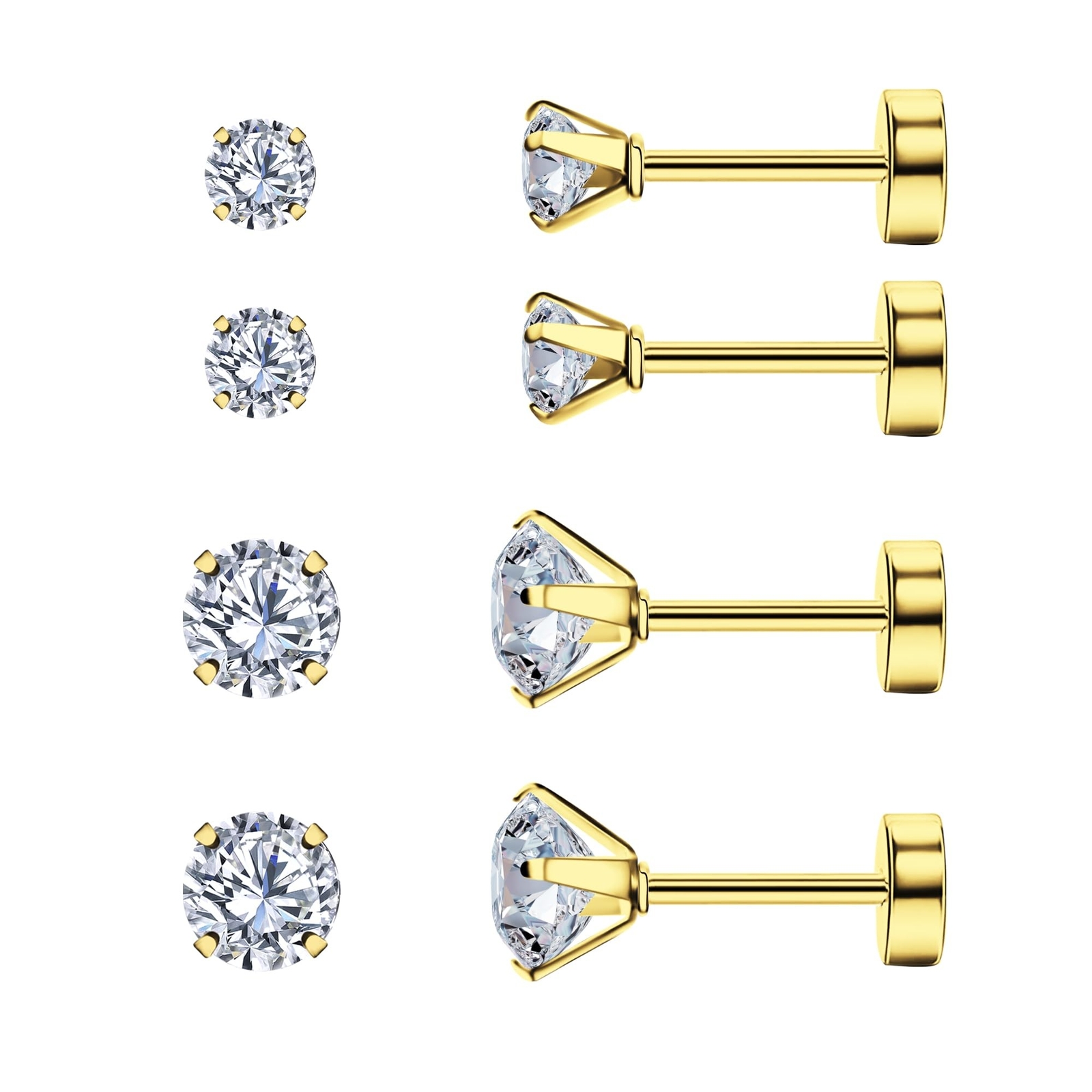 Smilebelle 2 Pairs Gold Flat Back Earrings, Screw Back Earrings Gold Cartilag...