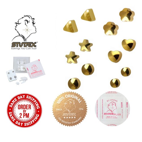 PENDIENTES STUDEX 6 PARES FORMAS CHAPADAS EN ORO PIERCING OREJA TACHUELA HIPOALERGÉNICA - Imagen 1 de 7