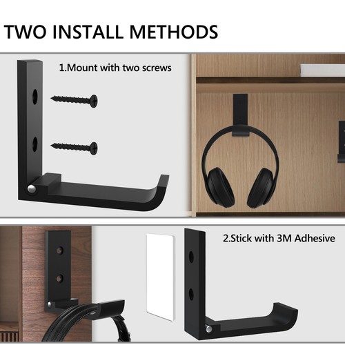 Geekria Foldable Wall Mount Headphones Holder Stand (Black / 5 Pcs) - Picture 4 of 6