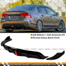 For 06-11 Honda Civic Sedan CTM Design Gloss Black LED Rear Diffuser +Side Spats