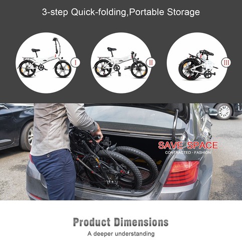 Samebike 20LVXD30-II 350w 48 v10ah pieghevole bici elettrica BIANCO - Imagen 8 de 8