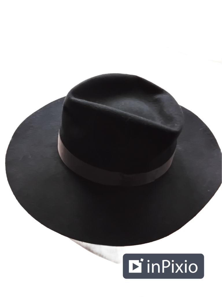 Shadow Black Wool Fedora Hat - 22 Inch Circumference Large Size - HAT #10-image