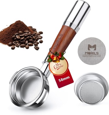 Ergonomic 58mm Bottomless Espresso Portafilter with Puck Screen & Filter Basket
