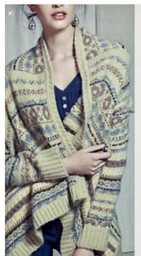 Anthro Sleeping On Snow Strickjacke M Fair Isle Strick Landhaus Grandmacore offen drapiert - Bild 3 von 18