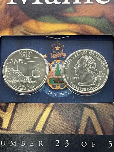 2003 2 Coins of America State Quarter Set Maine #23 of 50 - Picture 2 of 2