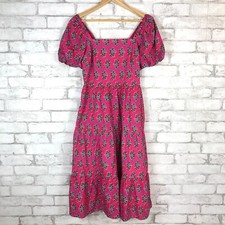 J.CREW FACTORY Women's New $128 Pink Tiered Puff Sleeve Midi Dress sz 4 CA210