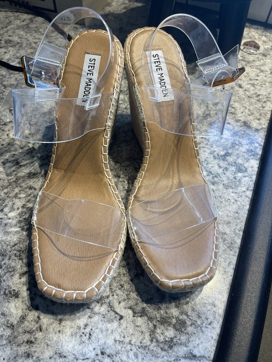 Steve Madden N4286* Womens Clear/Beige Uri Espadrille Wedge Sandals Size 10