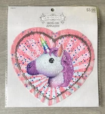 Sew-Ology Iron-on Applique Pink Heart White & Purple Unicorn