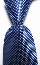 New Classic Checks Blue Black White JACQUARD WOVEN 100% Silk Men's Tie Necktie
