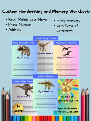 Personalized Handwriting Practice Workbook NEW, name, phone number, address
