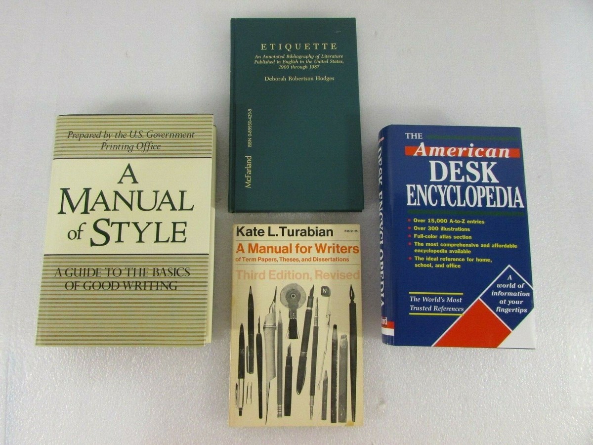 4 Book Lot: Etiquette Bibliography, Manual For Writers, Desk Encyclopedia, Style 4 Book Lot: Etiquette Bibliography, Manual For Writers, Desk Encyclopedia, Style