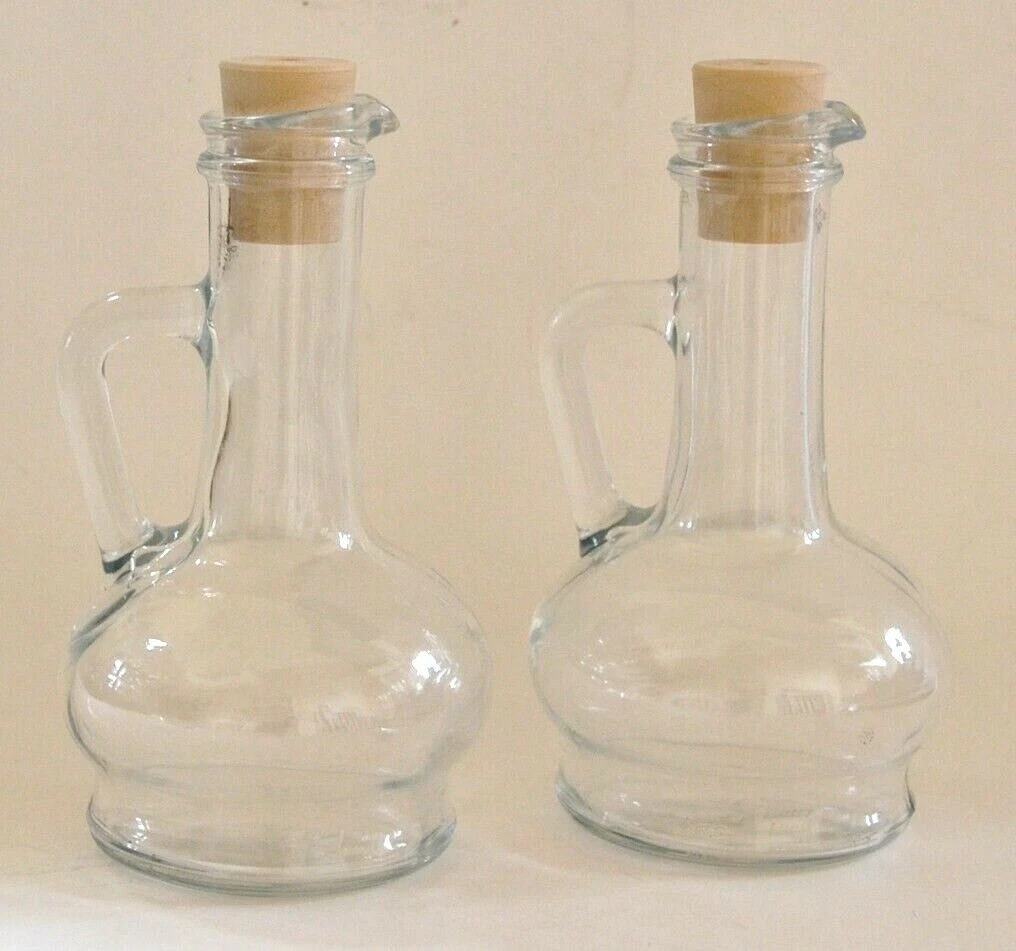 new circleware 2 PC SET CONTEMPORARY GLASS HANDLE OIL & VINEGAR 9.5OZ DISPENSER