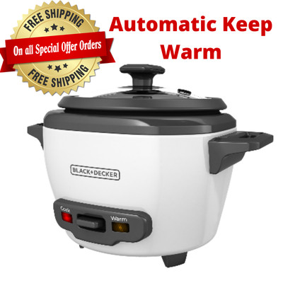BLACK+DECKER 3-Cup Electric Rice Cooker with Keep-Warm Function, White