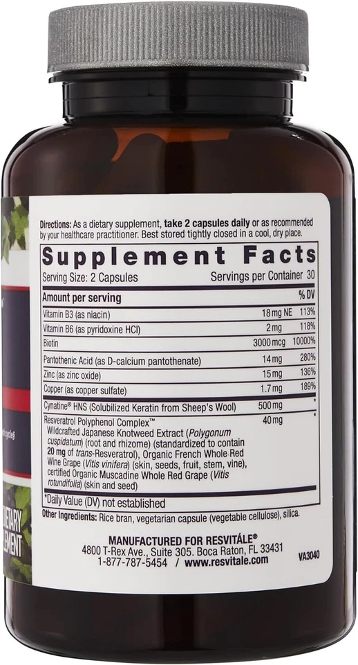 ResVitále Queratina Mejora del Cabello - Suplemento de Queratina para el Crecimiento del Cabello 60 Cápsulas Foto 2 de 4