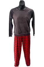 MUK LUKS Silky Velour Long Sleeve Top & Jogger Pant Pajama Set Chp/Buf
