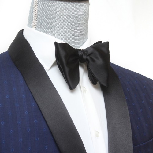 Camellucci Men's Self-tied Bow Tie Big Butterfly Black Charmeuse Silk S013 - Picture 3 of 14