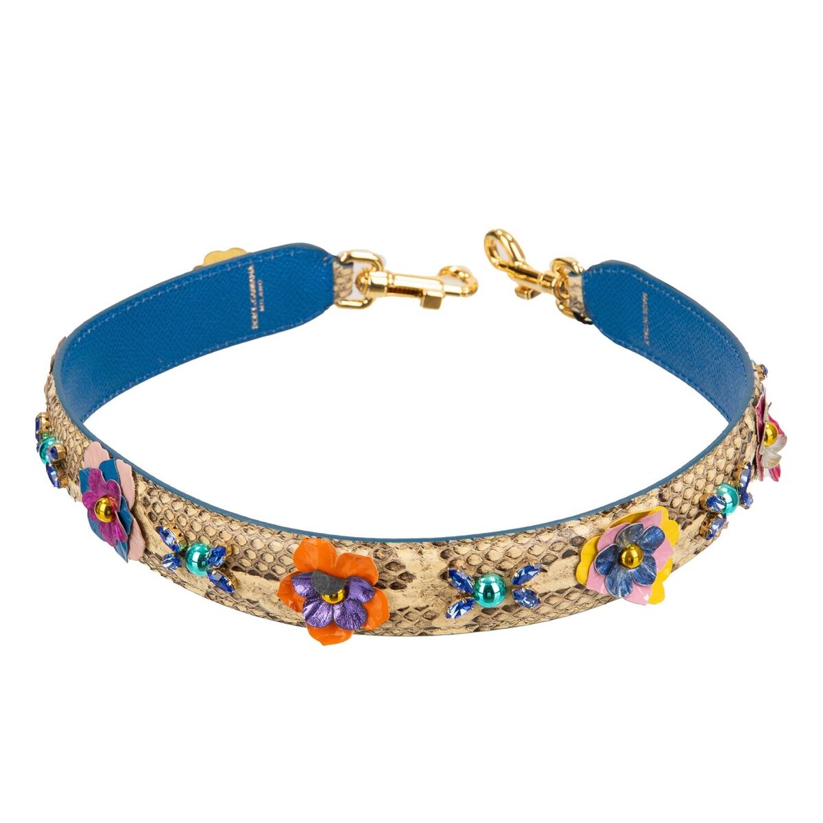 DOLCE & GABBANA Crystal Flower Snake Leather Bag Strap DOLCE & GABBANA Crystal Flower Snake Leather Bag Strap