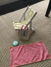 American Girl pineapple bag OG outdoor pool chair towel frisbee for 18" doll NEW