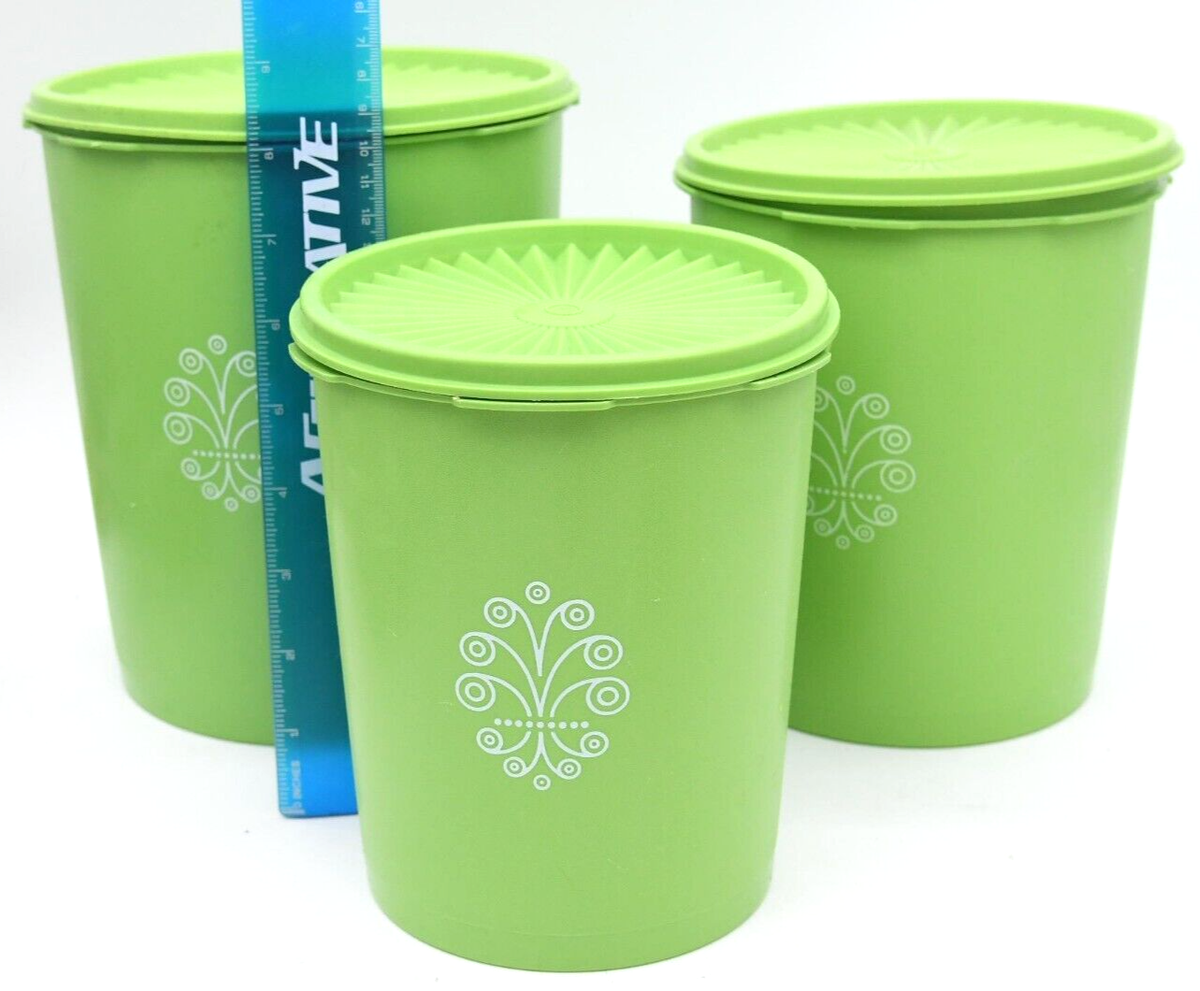 Vintage Servalier Tupperware Nest Cannister Apple Green Set Flour