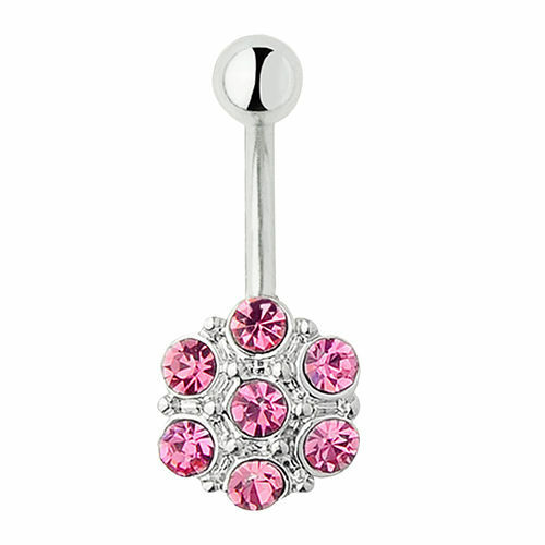 SEXY Hermosa Flor Vientre Barra Botón Piercing Barra Vientre Ombligo Cuerpo Rosa Claro - Imagen 6 de 6