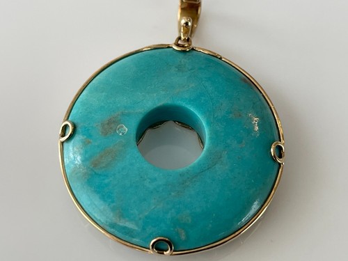 Turquoise Pendant 9ct Gold Turquoise Donut Gold Pendant with Clip Bail - 第 16/20 張圖片