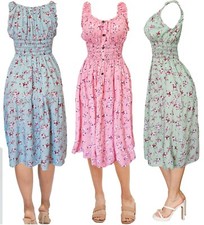 Cotton Floral Swirl Flared Flowy Waist Smocked Knee Length Summer Sun Dress