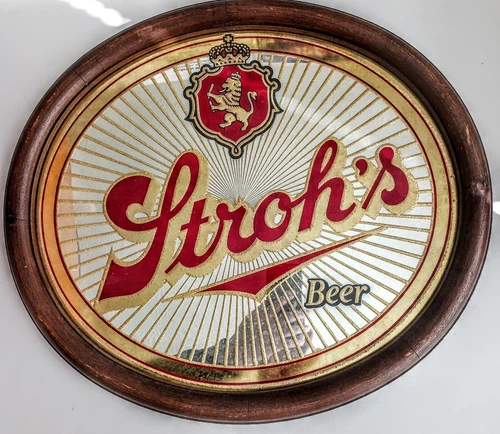 VINTAGE STROH'S BEER OVAL MIRROR SIGN