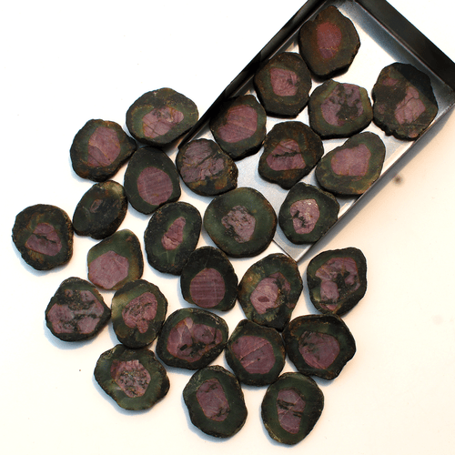 7 Pcs Natural Rare Watermelon Ruby Untreated 19mm-26.5mm Slice Rough Gemstones - Picture 3 of 15