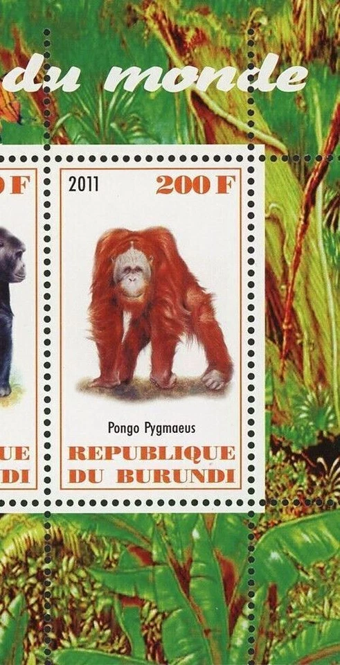 Gorilla Gorilla Stamp Pongo Pygmaeus Wild Animal Souvenir Sheet of 2 Stamps MNH - Image 3 of 4