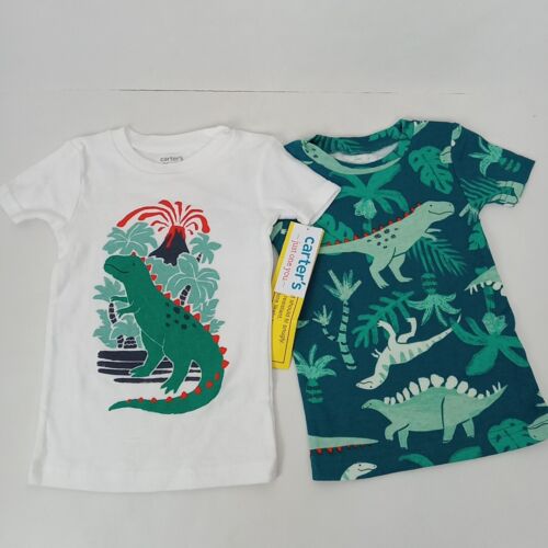 Carters Tops (2 Tees) Boys 2T Dinosaurs Green White T-shirts Just One You Kids
