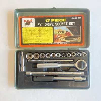 VINTAGE BUFFALO TOOLS 17-pc. 1/4  Drive Socket Set 02-417 Japan Metal Case