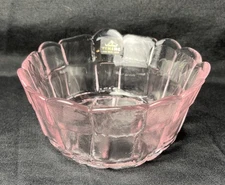 Vintage 1970’s VIKING Glass Country Craft Pink Bowl 5.75” Basket Weave Rare EUC