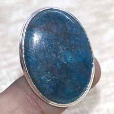 925 Silver Plated Blue Apatite Ring Handmade Gemstone Jewelry Size US 12 GW