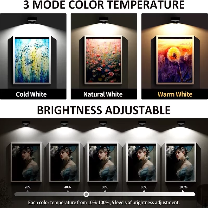 3PACK Wireless Light with Remote Control Battery Led Painting Lights for Wall Ar - Image 2 of 4
