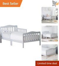 Toddler Bed Solid Wood Grey Contemporary Safety Rails Easy to Assemble