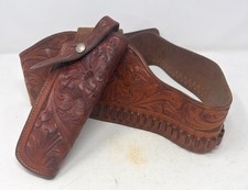 Western Brown Leather Gun Holster Hand Tooled Cowboy George Lawernce
